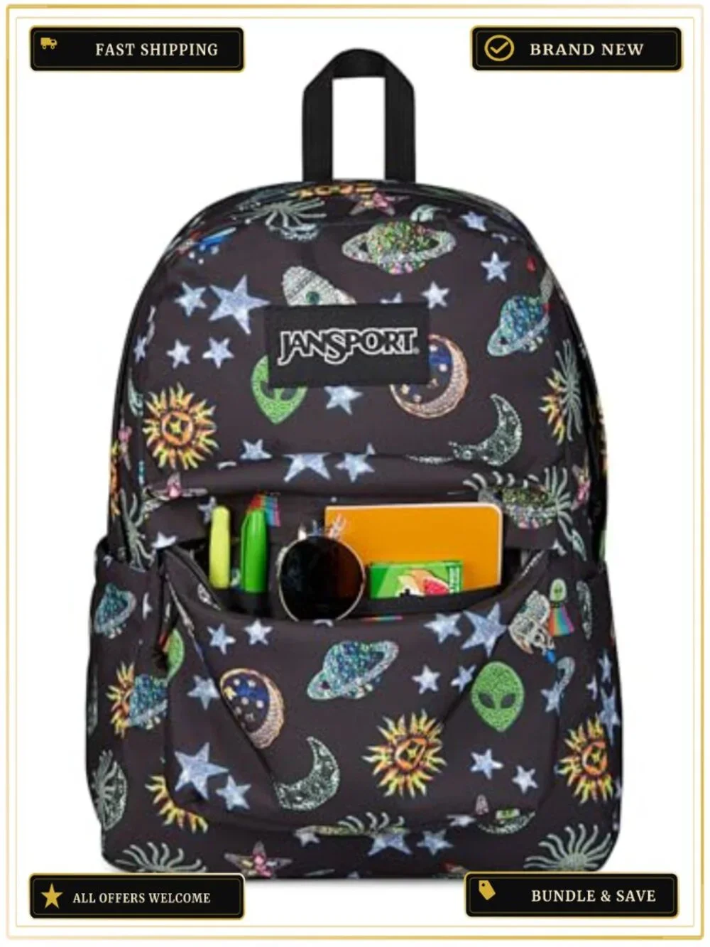 JanSport SuperBreak Plus Backpack 15-Inch Laptop Sleeve Galaxy Glam